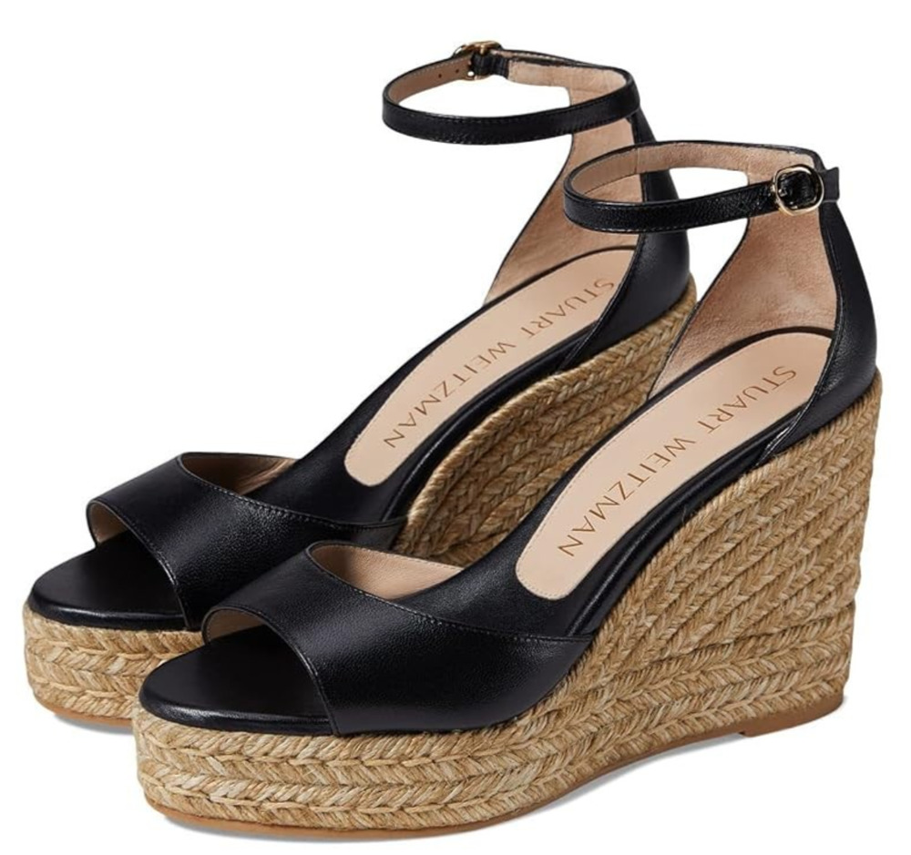Stuart Weitzman Espadrilles Nudistcurve Wedge Women Sandal Tan Leather Shoes 8.5